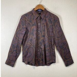 Western Aesthetic Chaps Women Large Purple Paisley Cotton Button Down Shirt